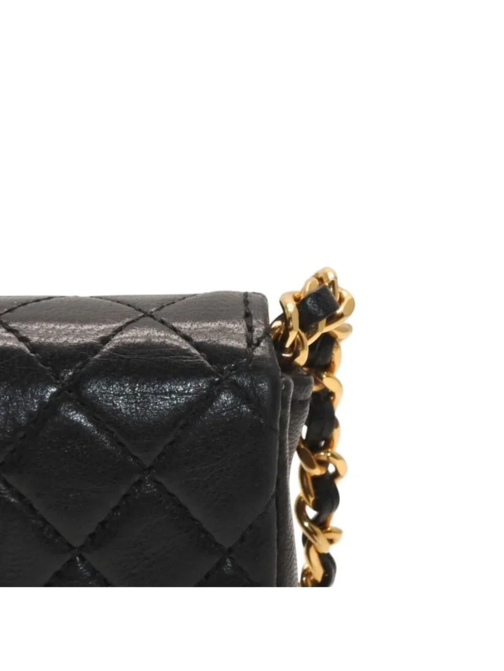 Chanel Micro Quilted Chain Shoulder Bag CC Logo Lambskin Black Gold
